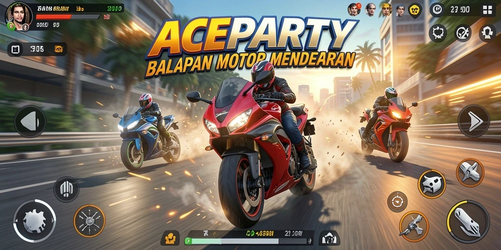 Gameplay balapan motor yang seru dan kompetitif di ACEPARTY.