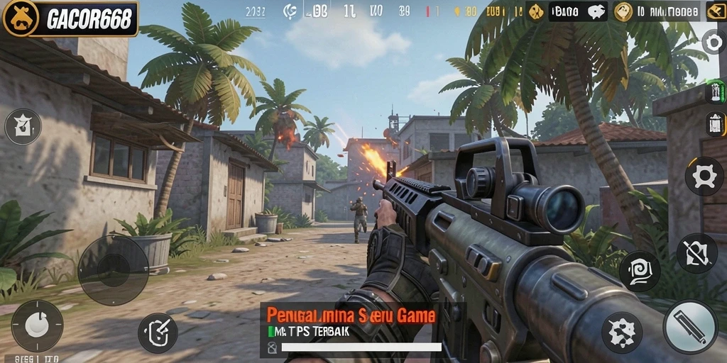 Tampilan gameplay seru dalam GACOR668 dengan aksi tembak-menembak intens.