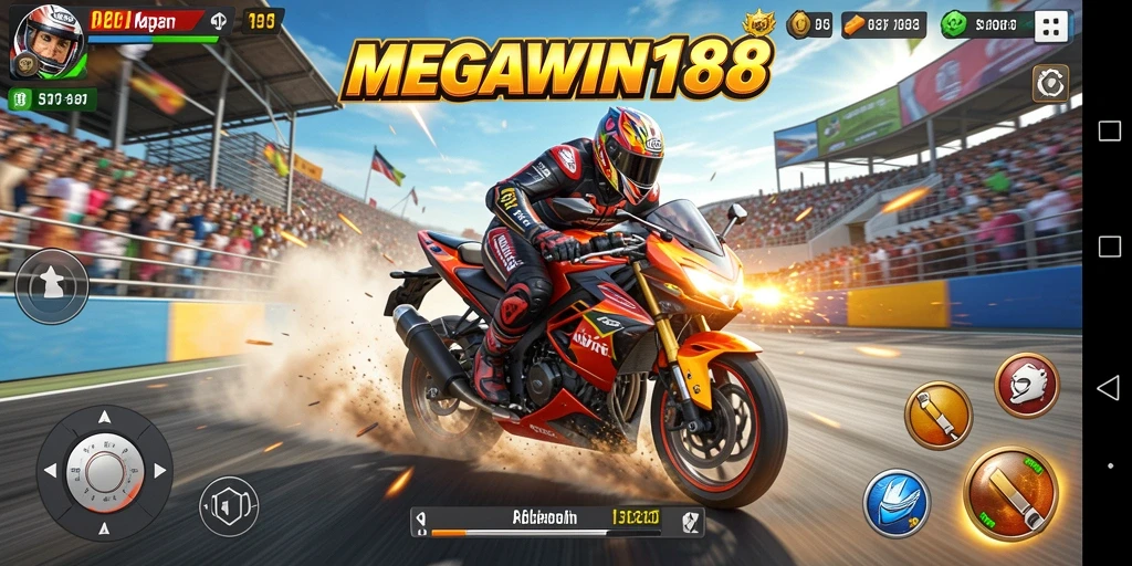 Screenshot gameplay MEGAWIN188 yang mendebarkan dengan balapan motor.