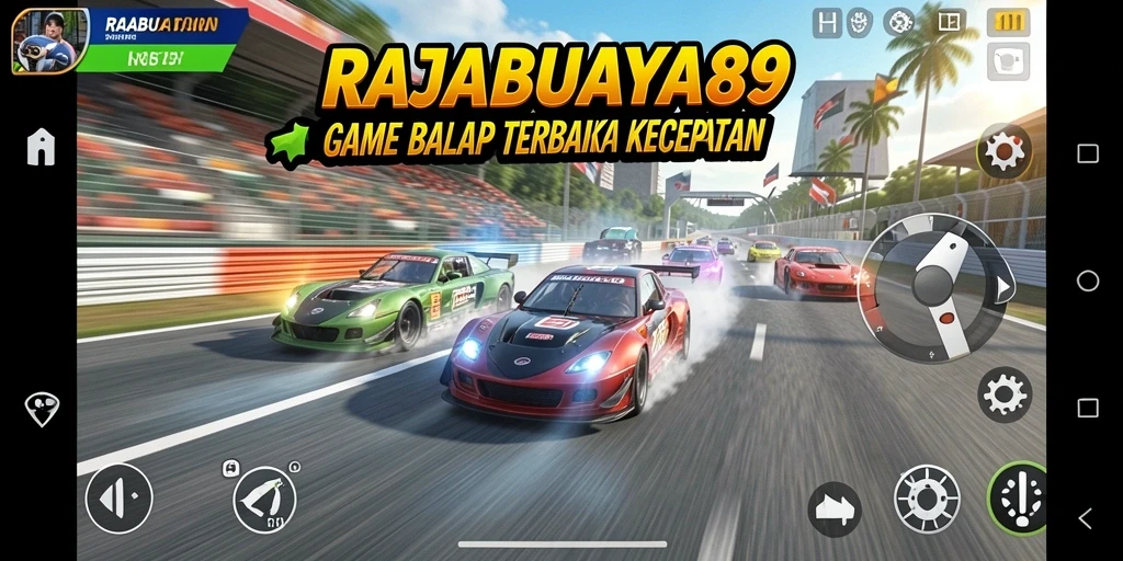 Screenshot menunjukkan aksi balapan cepat di trek yang menantang.
