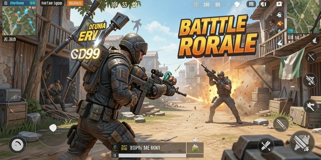 Screenshot RP99 menampilkan pemain bertempur dalam game Battle Royale.
